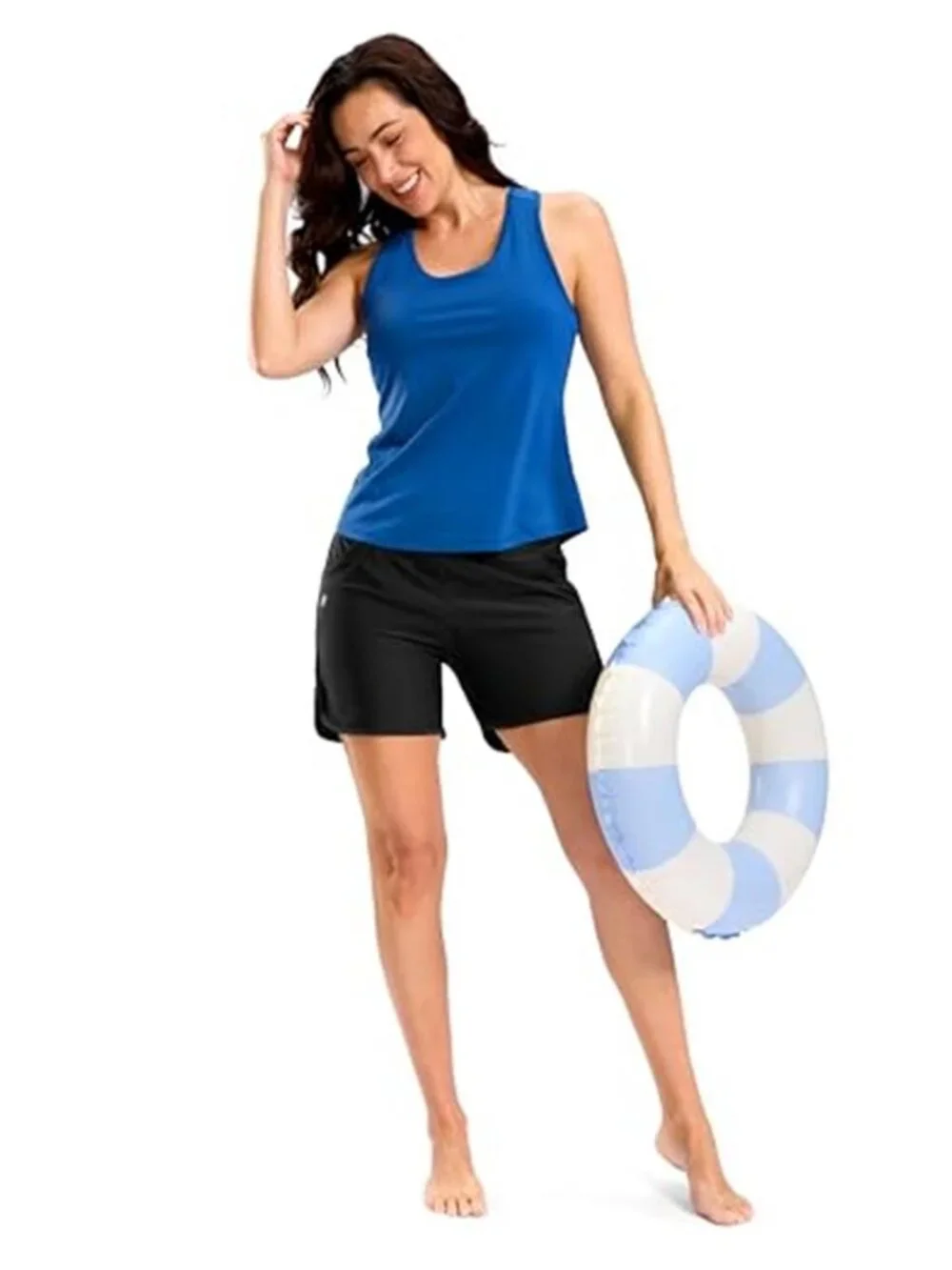 Womens High Waisted Swim Board Shorts Pockets Tummy Control Bathing Suit Bottoms